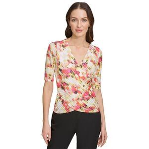 DKNY Womens Faux Wrap Tunic Blouse, Multicoloured, NWT